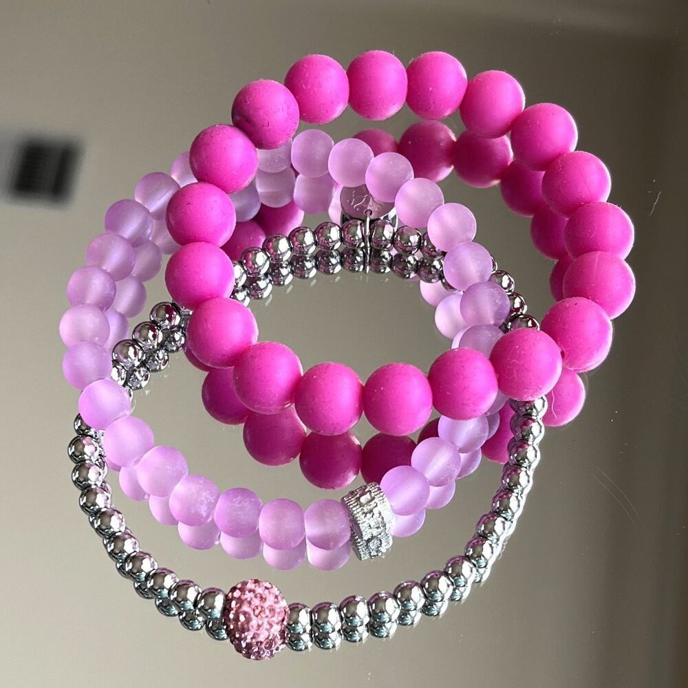 Rustic Cuff Stackable Stretch Bracelet Set Pinks … - image 3